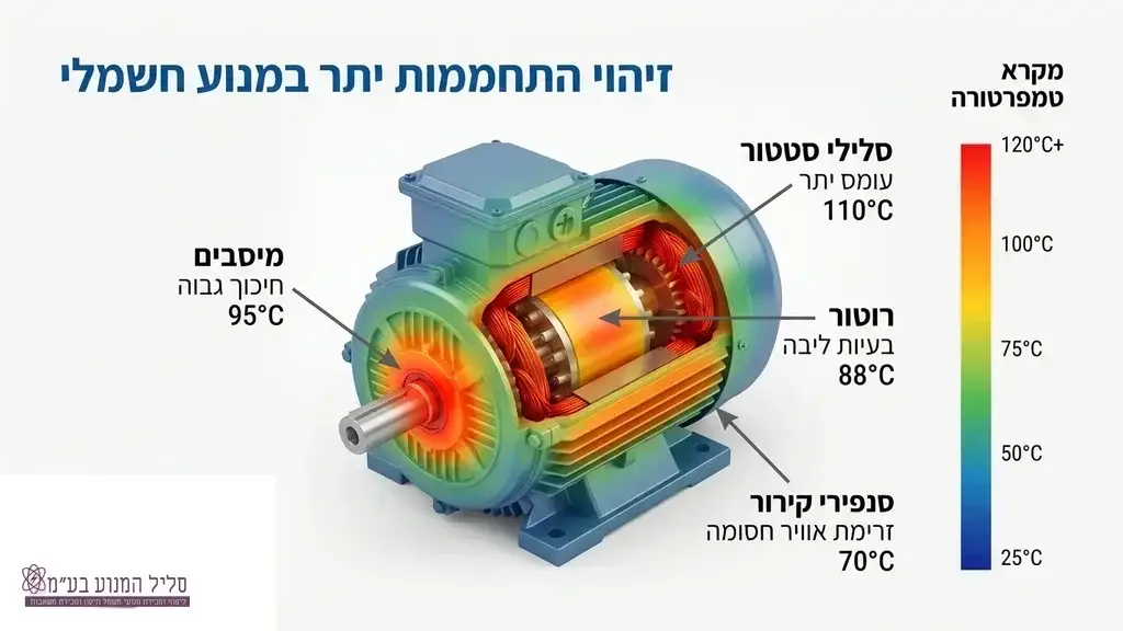 צילום תרמי המדגים התחממות יתר במנוע תעשייתי