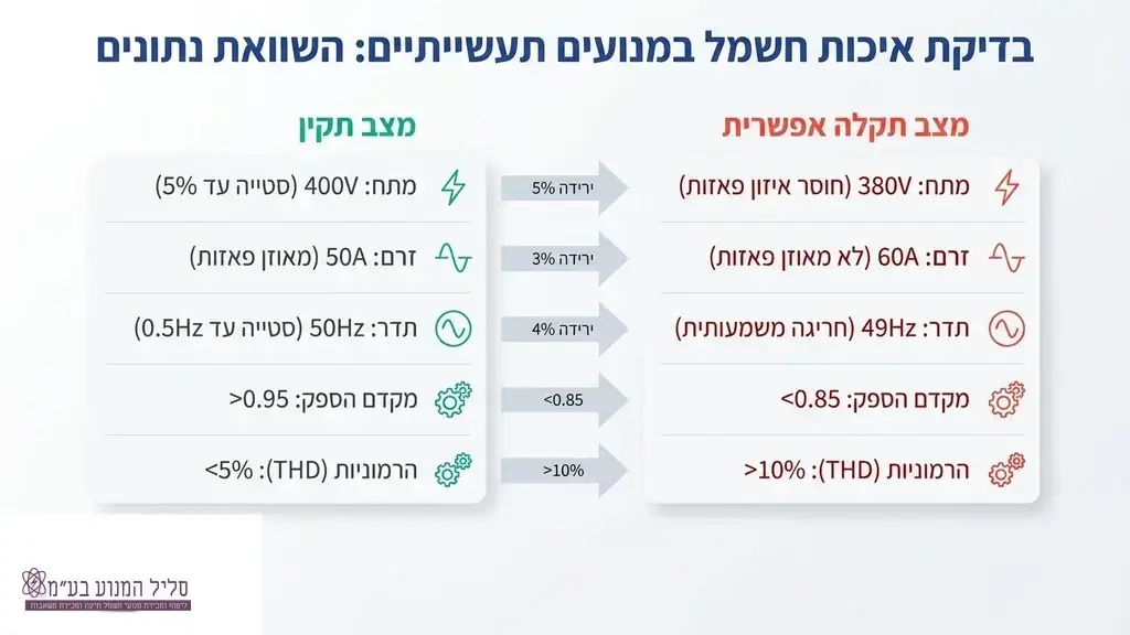 טכנאי בודק חיבורי חשמל ואיכות מתח במנוע תעשייתי